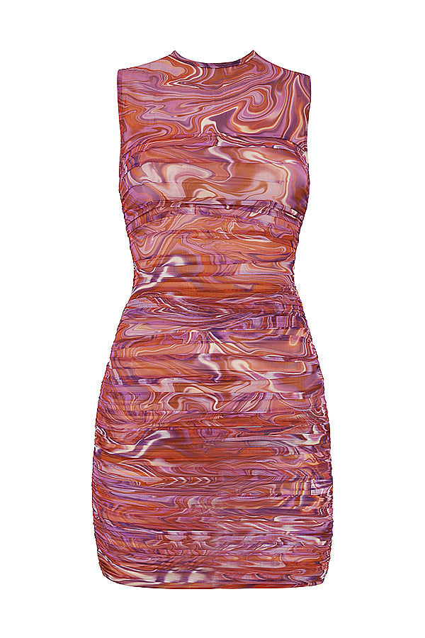 Printed Halter Nightclub Prom Dress