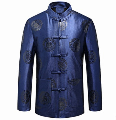 Winter middle-aged and elderly Tang suit men''s birthday party birthday dress thickened coat Zhongshan suit couple wedding grandpa suit