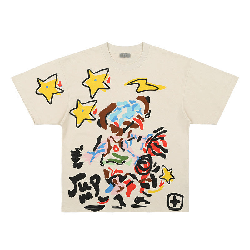 Street Loose Graffiti Stars Print T-Shirts For Men And Women