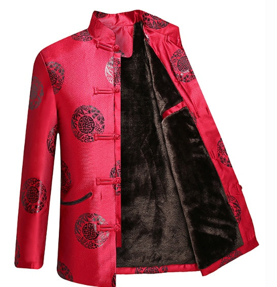 Winter middle-aged and elderly Tang suit men''s birthday party birthday dress thickened coat Zhongshan suit couple wedding grandpa suit