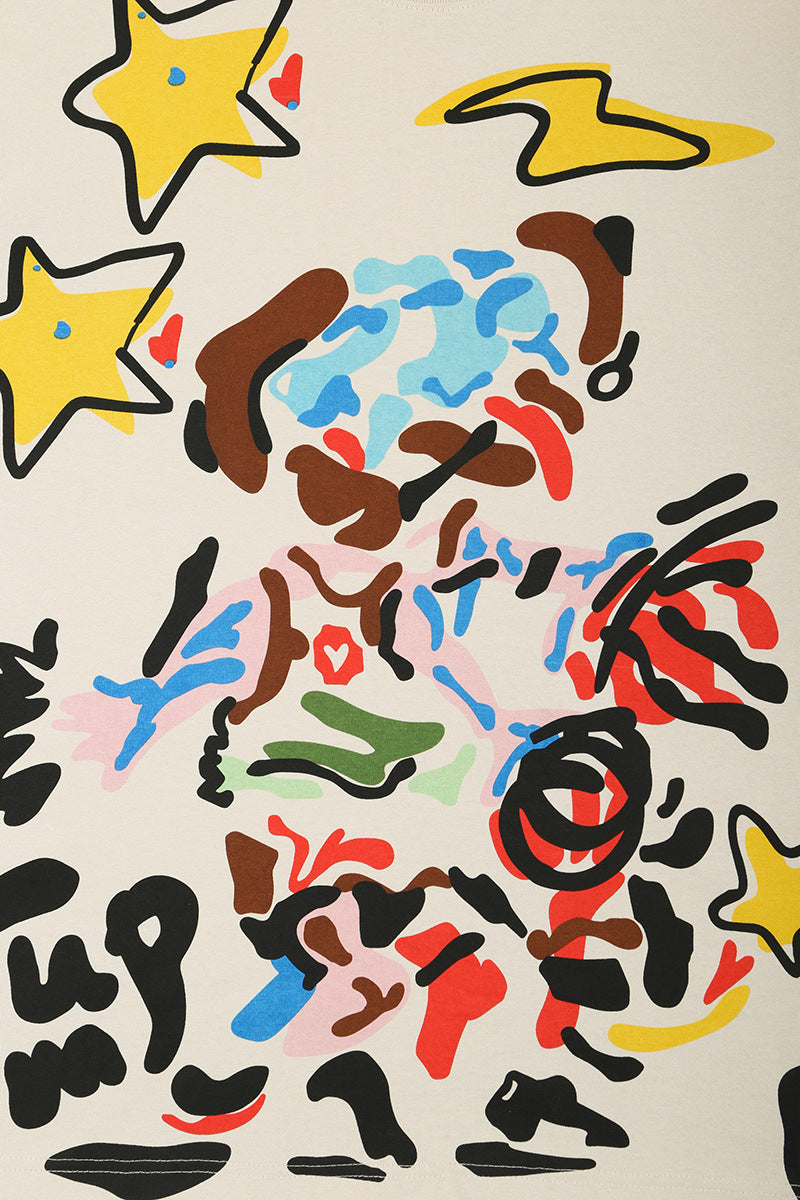 Street Loose Graffiti Stars Print T-Shirts For Men And Women