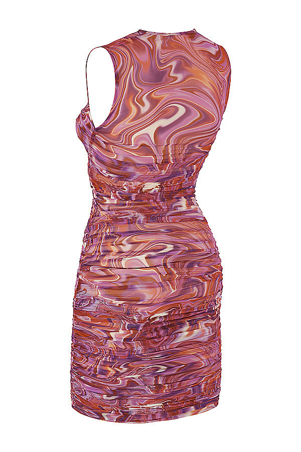 Printed Halter Nightclub Prom Dress
