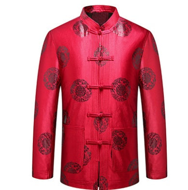 Winter middle-aged and elderly Tang suit men''s birthday party birthday dress thickened coat Zhongshan suit couple wedding grandpa suit